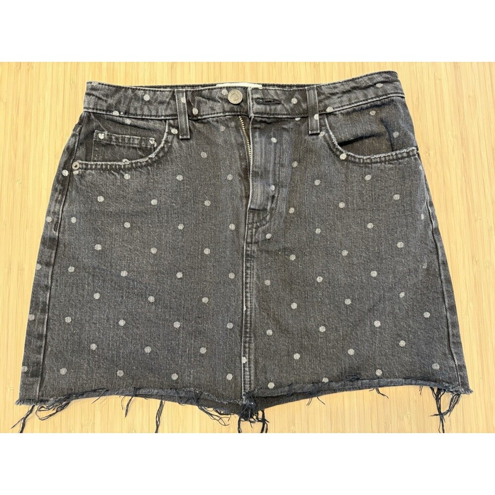 Current Elliott 5-Pocket Denim Mini Skirt in Black Polka Dot Size 28